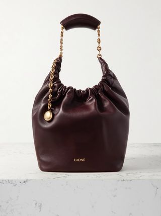 Squeeze Small Chain-Embellished Gathered Leather Tote