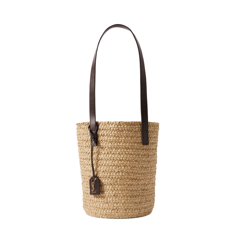 Panier Small Leather-Trimmed Raffia Tote