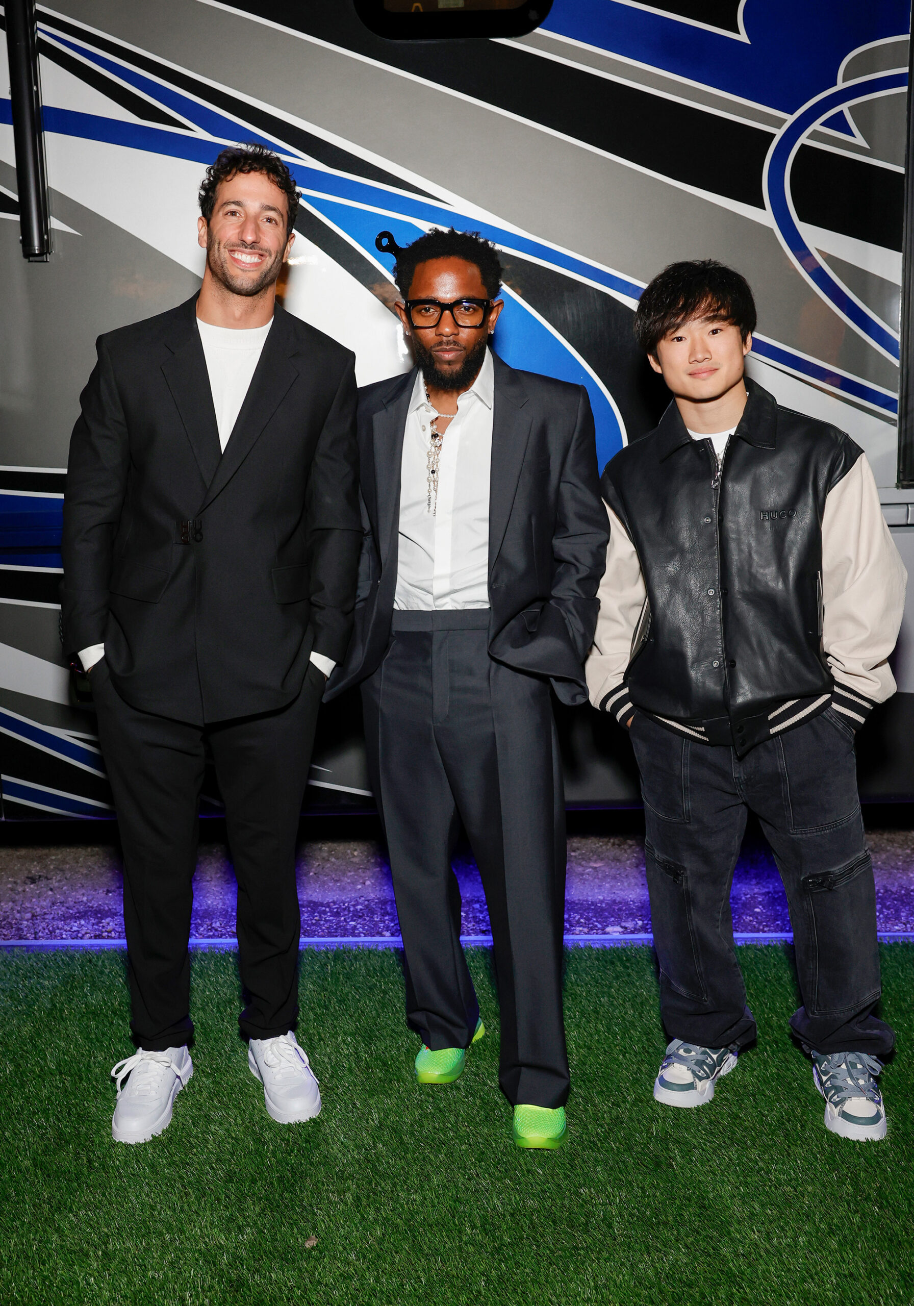 Daniel Ricciardo, Kendrick Lamar, Yuki Tsunoda attend the Visa Cash App RB Formula One Team 2024 Livery Reveal on February 08, 2024 in Las Vegas, Nevada.