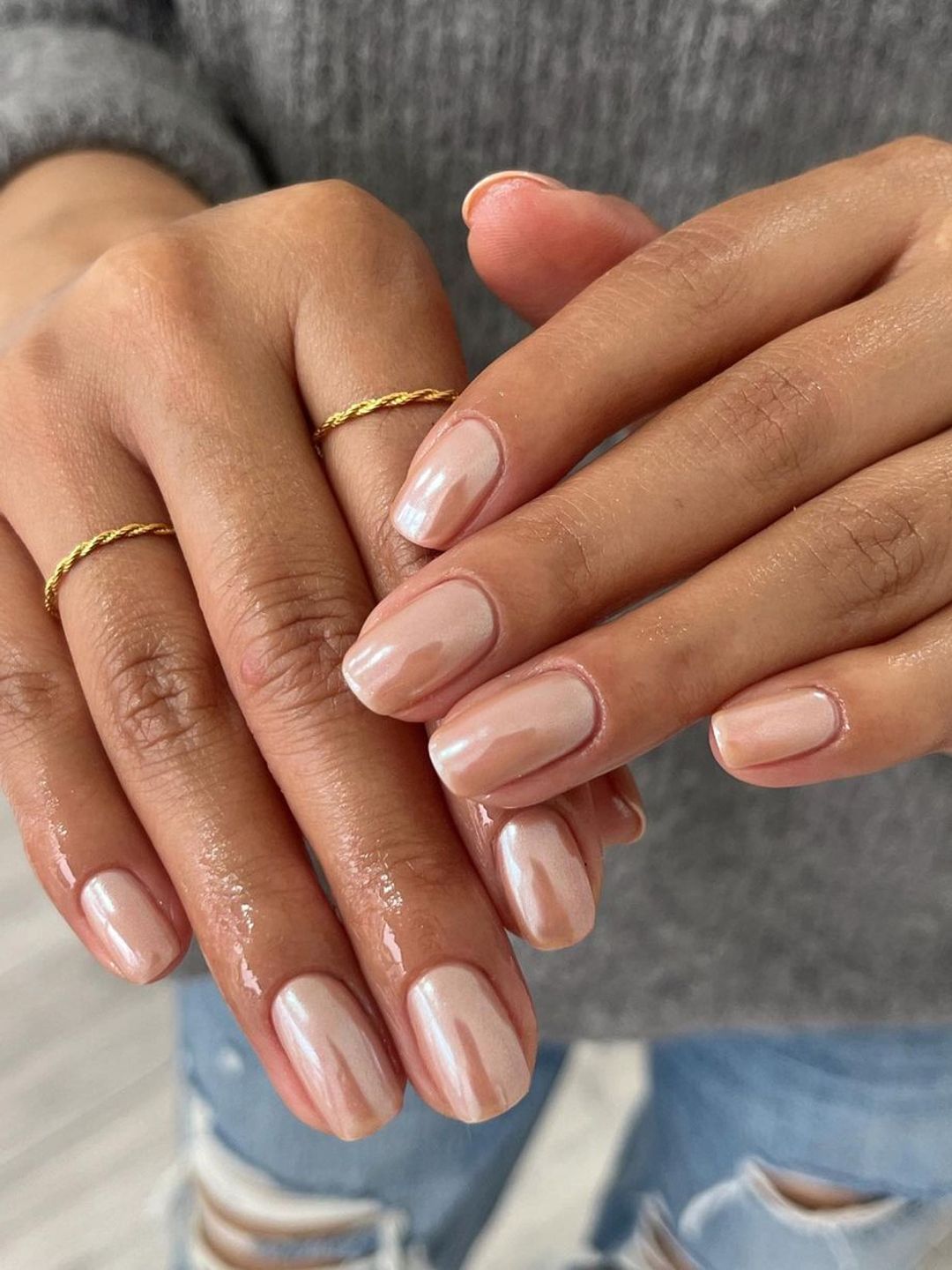 Nude chrome nails