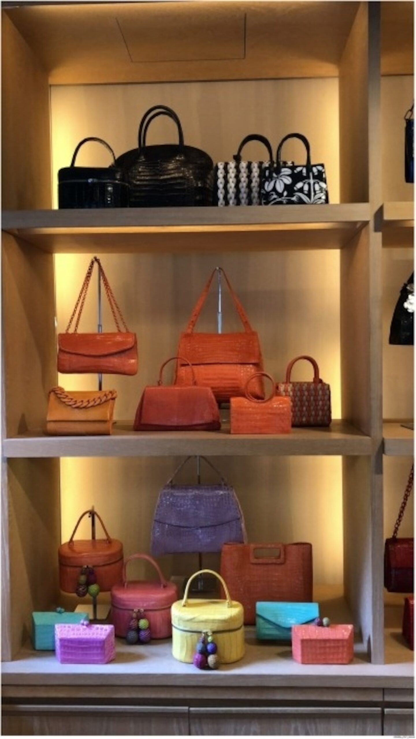 PHOTO: Photo is of handbags designed by Nancy Gonzalez and displayed in the Gzuniga Ltd. showroom. Photo is from Exhibit 3 to the government’s reply to objections to presentence report and sentencing memorandum in United States v. Gzuniga Ltd.