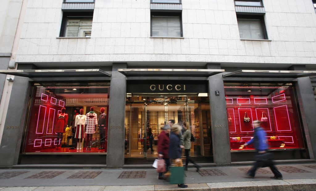 A number of bags on display at the Gucci outlet in Milan, Italy, in October 2016.