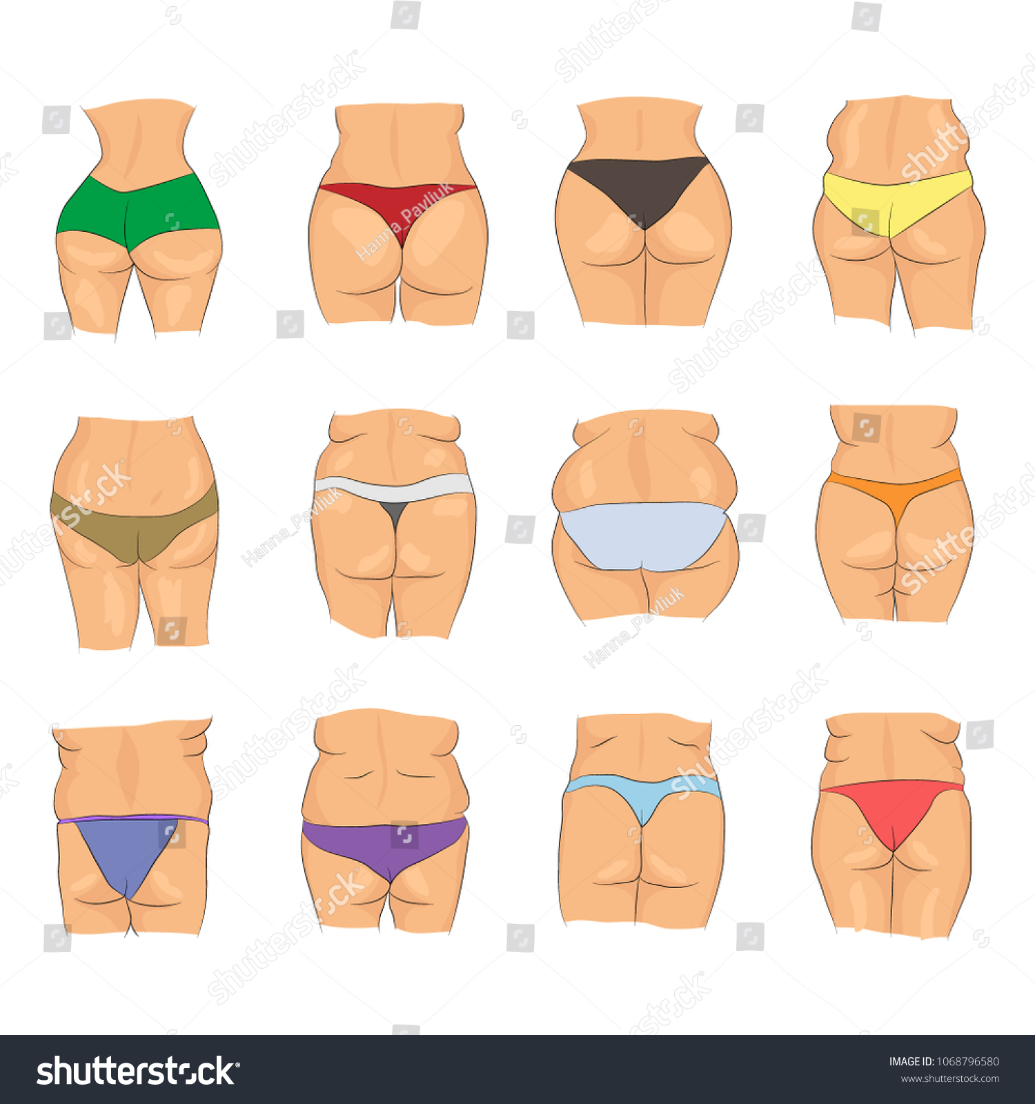 Women Booty with Different Types of Underwear. Stock Vector