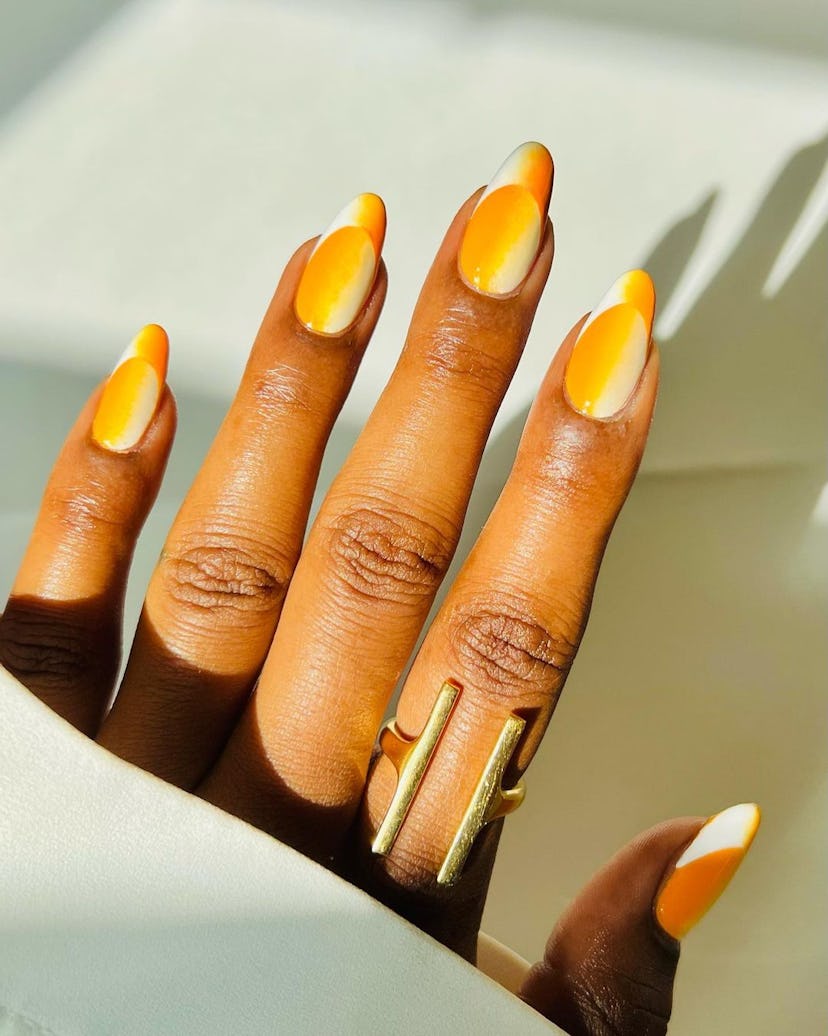 Yellow illusion French tip nails are perfect for Gemini season 2024.