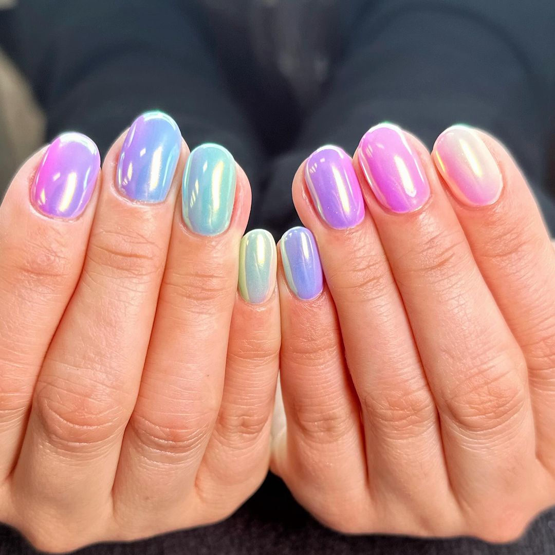 seashell nailschrome iridescent mermaid fairy manicure