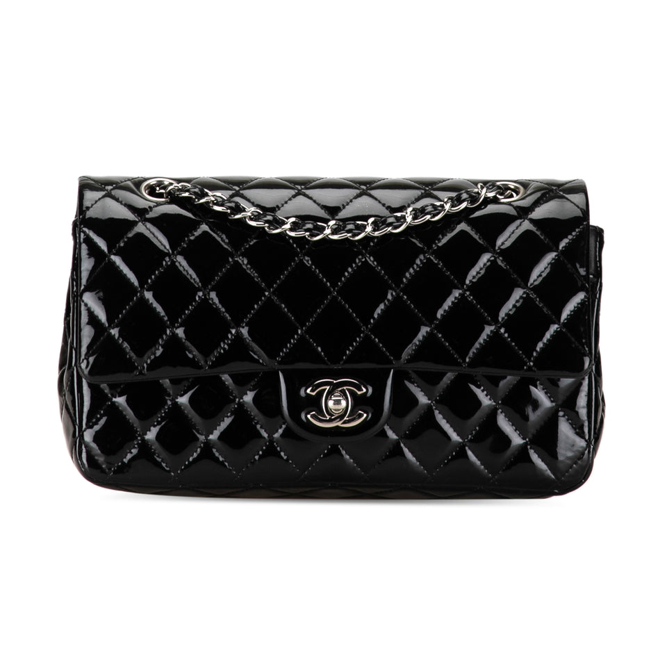 Chanel Black Medium Classic Patent Double Flap Shoulder Bag