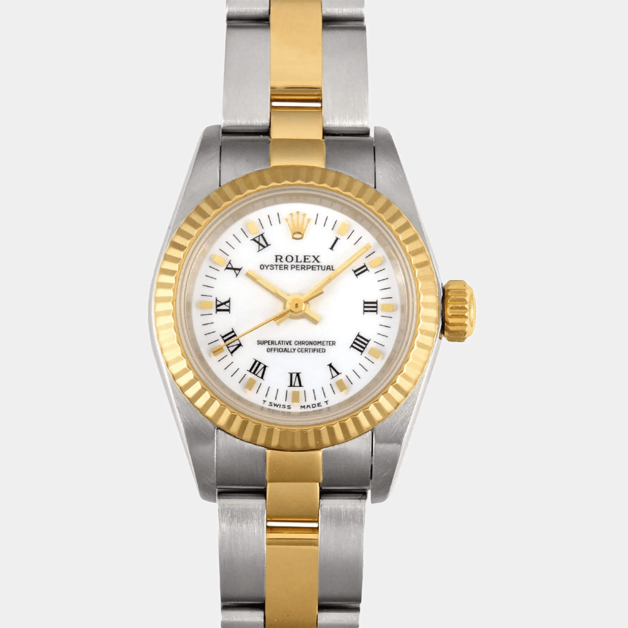 Rolex White 18K Yellow Gold Stainless Steel Oyster Perpetual Women's Watch