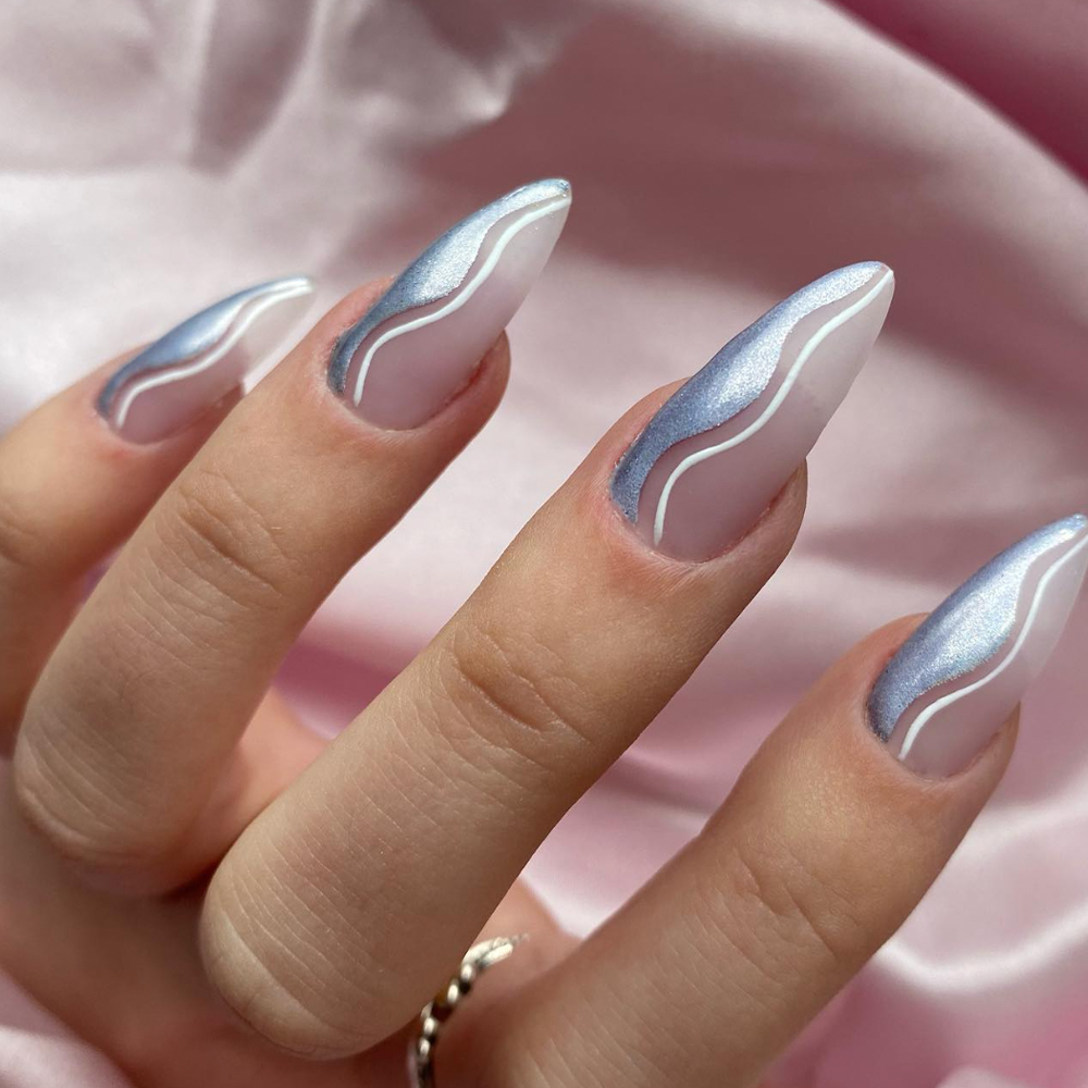 blue chrome swirl nails