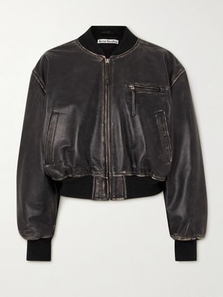 Distressed Leather Bomber Jacket