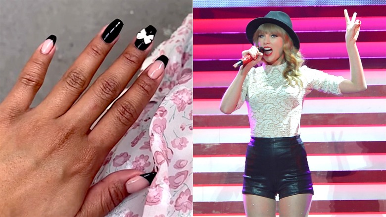 Coquette manicure beside Taylor Swift on 