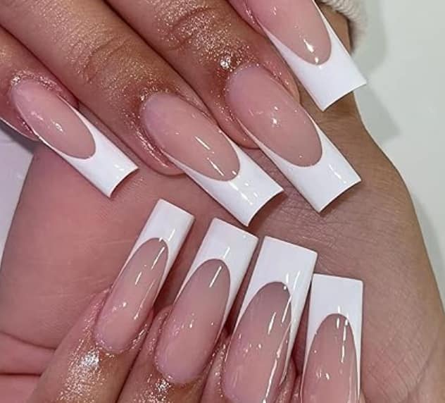 Elegant long white French tips