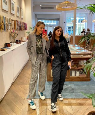 Mayte Salido and Isa Hernáez, fashion journalists and founders of the street style account Madrilenians in Madrid.