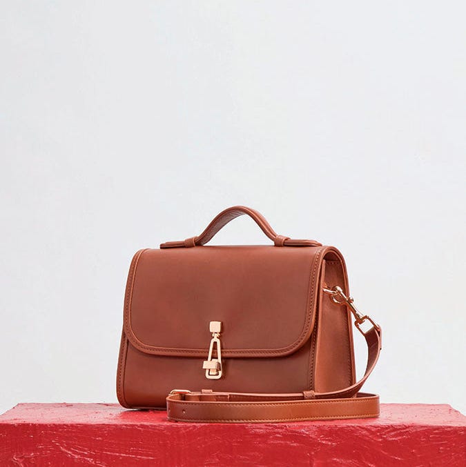 Small Leonora Flap Bag in Cognac Leather