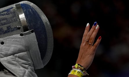 Sara Balzer’s nails with the Olympic rings and red, white and blue of France