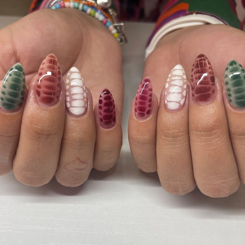 Colorful crocodile print nails are perfect for Virgo season 2024.