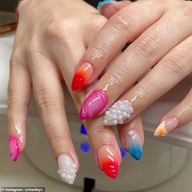 Sataya Stone, owner of Art Nail NYC (above), told FEMAIL 'in a big city like New York, someone can expect to pay anywhere from $90 to $200 or more for nail art or an elaborate manicure'