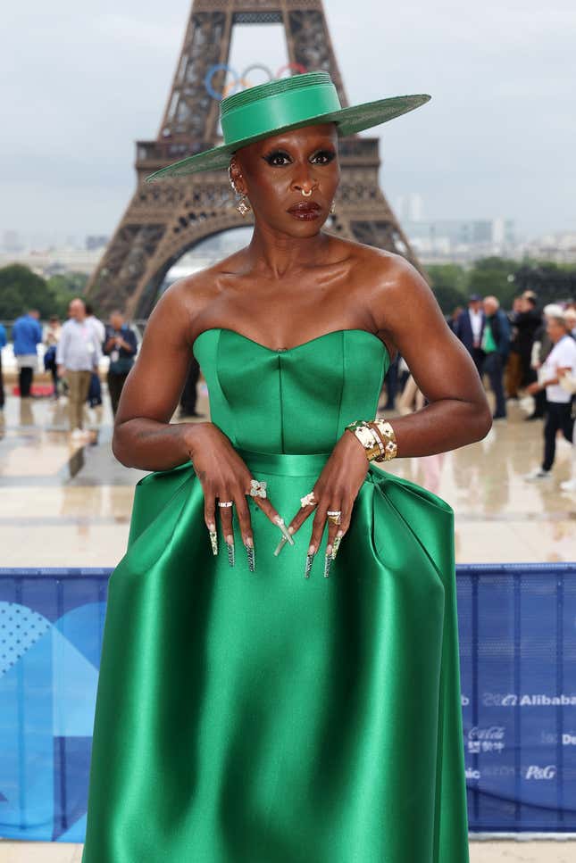 PARIS, FRANCE - JULY 26: Cynthia Erivo attends the red carpet ahead of the opening ceremony of the Olympic Games Paris 2024 on July 26, 2024 in Paris, France. (Photo by Matthew Stockman/Getty Images)