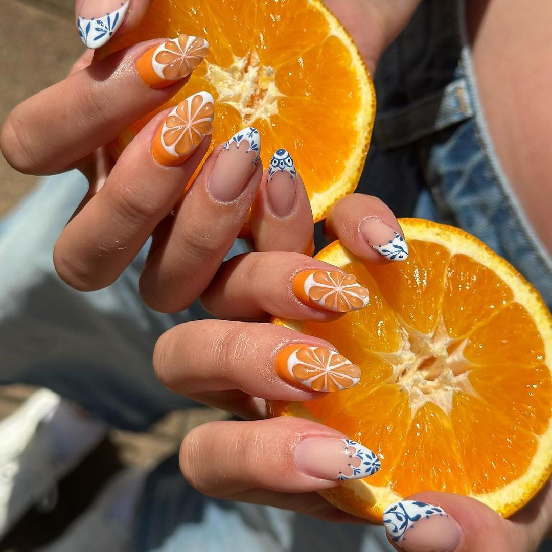 Aperol Spritz inspired nails 