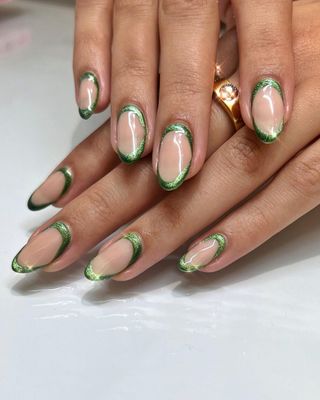 Green cat eye negative space nail art