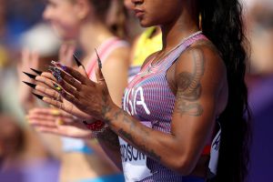 Sha'Carri Richardson at the 2024 Paris Olympics on Aug. 2, nail art, manicure