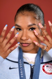 Jordan Chiles at the 2024 Paris Olympics on Aug. 2, nail art, manicure