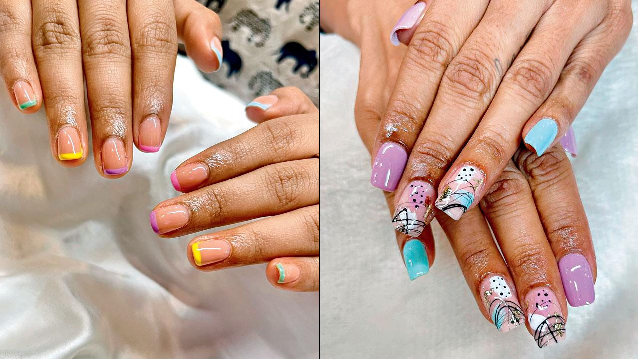 French tips with a playful twist (right) Squoval nails