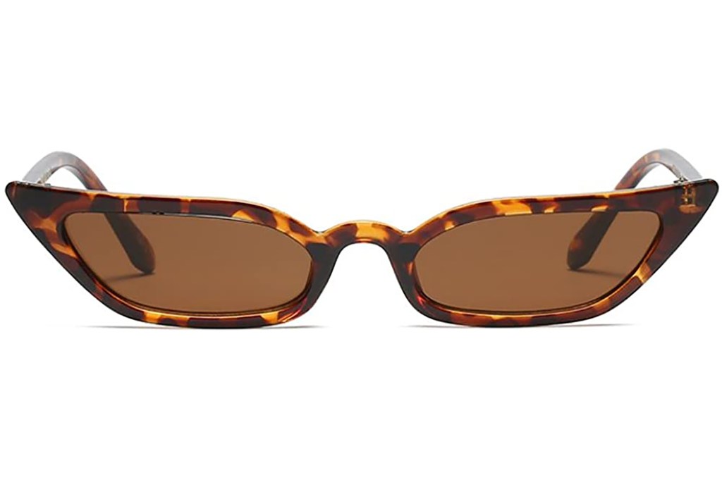 A pair of skinny tortoise shell sunglasses