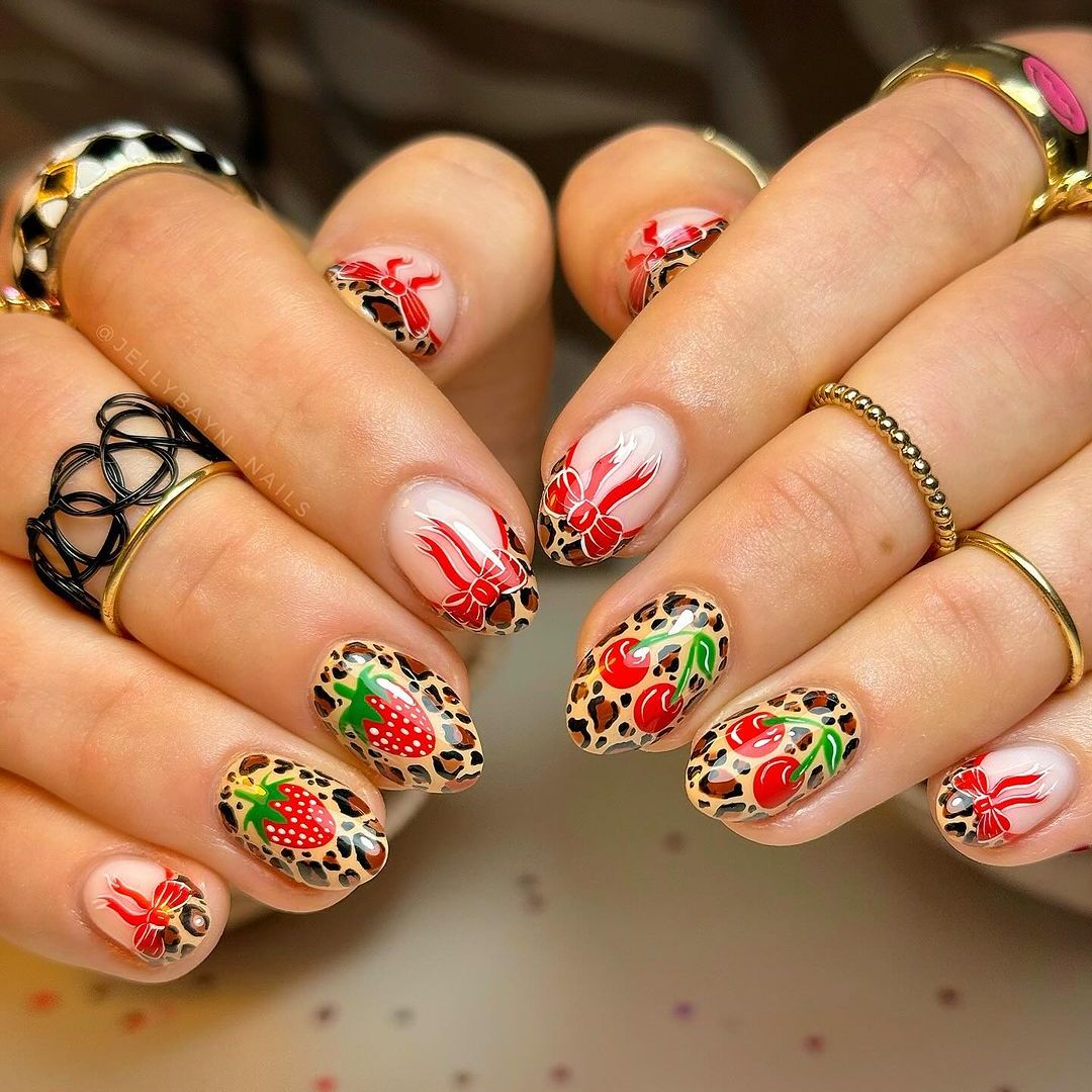 Leopard and fruit nails 