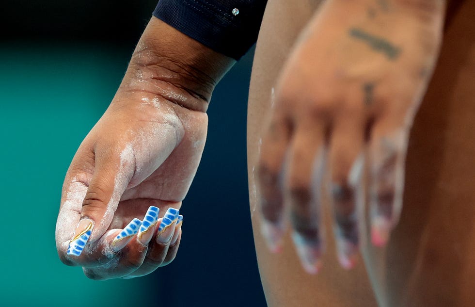 paris, france july 24, 2024 us gymnast jordan chiles has her nails done ahead of the 2024 olympics in paris, france thursday wally skalijlos angeles times via getty images