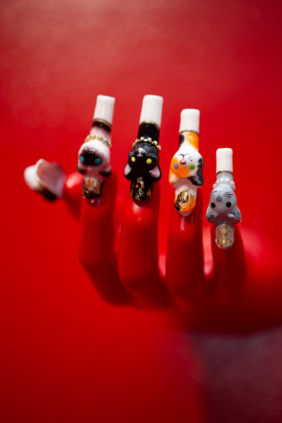 Nail artist Stephanie Kao's feline manicure, also at 