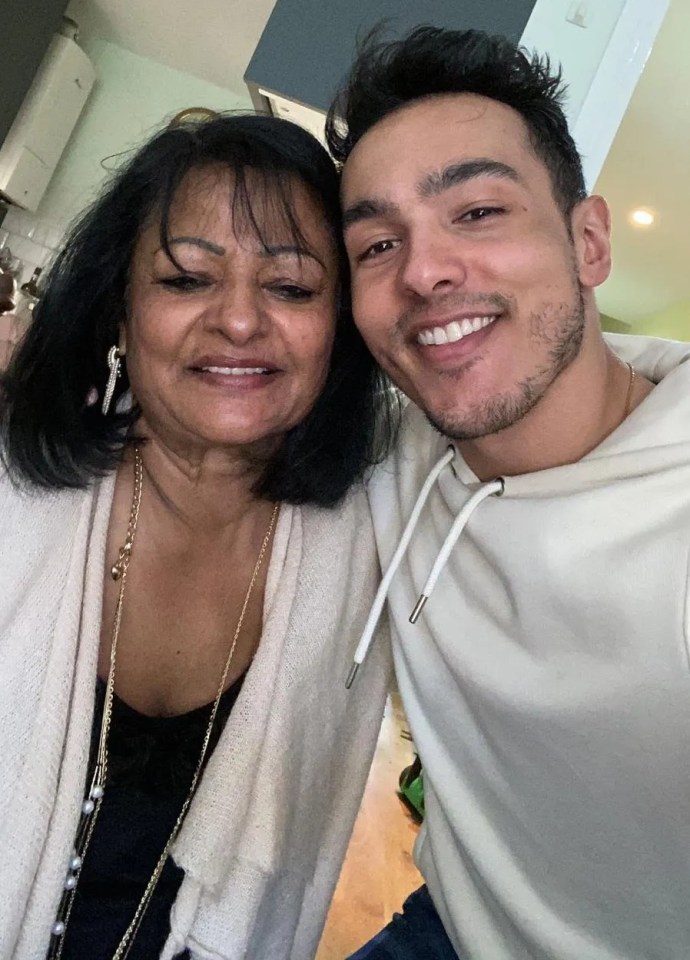 Chandra Harrison, 76, from Shepperton, England, shared her daily skincare routine. Pictured: Chandra Harrison recently with her nephew