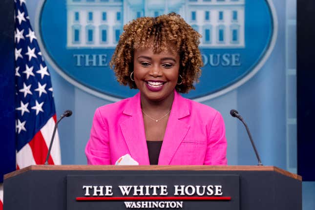 WASHINGTON, DC - SEPTEMBER 12: White House press secretary Karine Jean-Pierre speaks during a news conference in the Brady Press Briefing Room at the White House on September 12, 2024 in Washington, DC. 