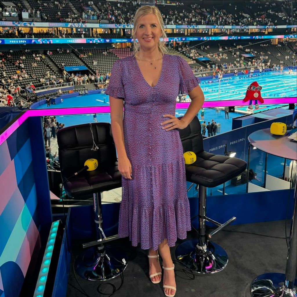 Rebecca Adlington wearing purple Whistles dress 