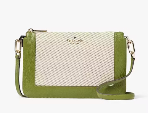 The Lena Canvas Colorblock Double Compartment Crossbody is on sale at Kate Spade Outlet.