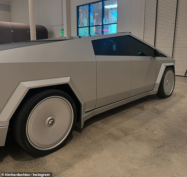 Kim also shared a photo of her Tesla Cybertruck, with a price tag ranging from $81,895 to $120,00 depending on the model and additions