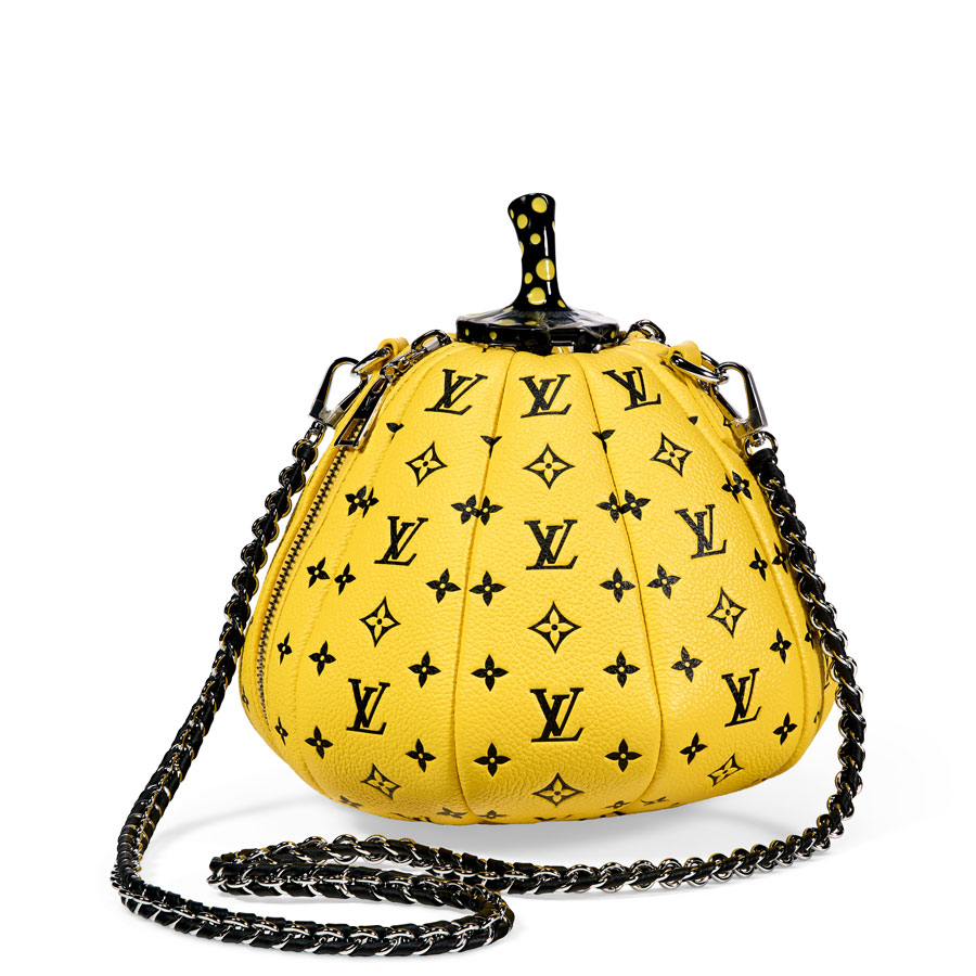 A Louis Vuitton x Yayoi Kusama, limited edition yellow and black monogram leather pumpkin bag with silver hardware.