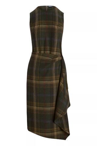 Polo Ralph Lauren Check Wool-Blend Sleeveless Faux Wrap Midi Dress