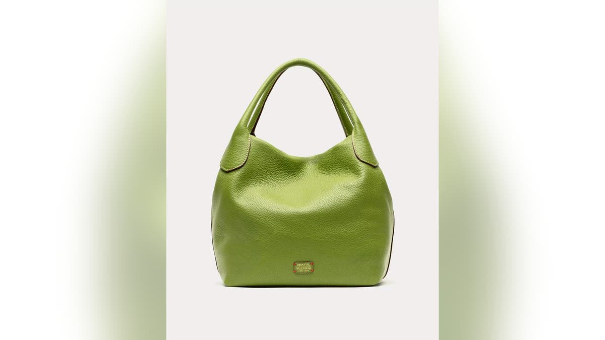 Pea-green and roomy bags are two big trends of the season.