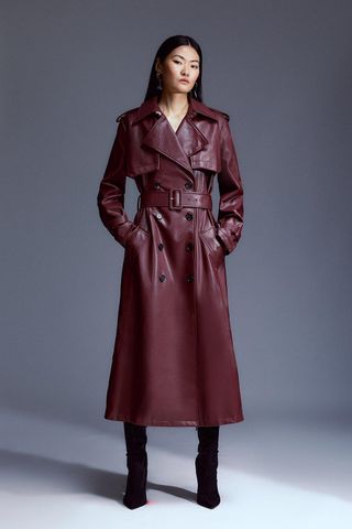 Karen Millen, Tailored Faux Leather Belted Trench Coat