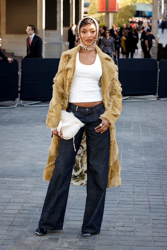 Jourdan Dunn attends the Burberry show during London Fashion Week September 2024 at the National Theatre on September 16, 2024 in London, England.