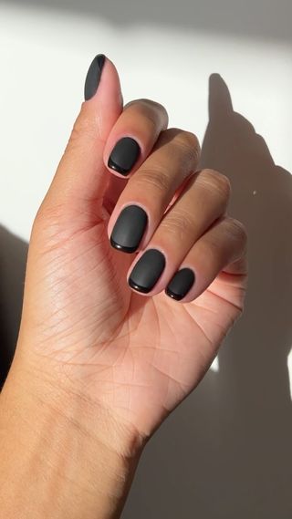 Black matte nails with gloss French tips