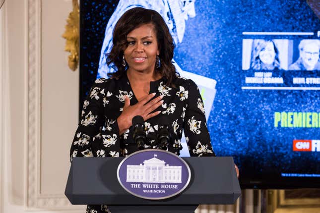 Celebration of International Day of the Girl and Let Girls Learn, First Lady Michelle Obama speaks before the screening of her new CNN Film, We Will Rise: Michelle Obamas Mission to Educate Girls Around the World. East Room of the White House in Washington, DC, USA, on 11 October 2016. 