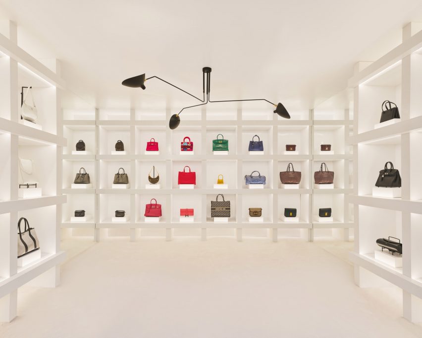 Installation of fake luxury handbags