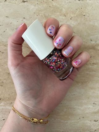 junior beauty editor grace lindsay testing a zara nail polish