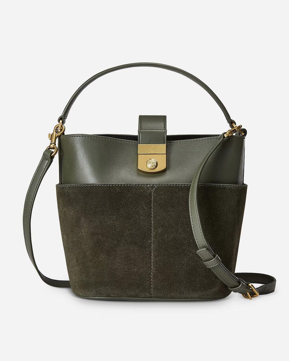 Suede Crest Lock Bucket Bag