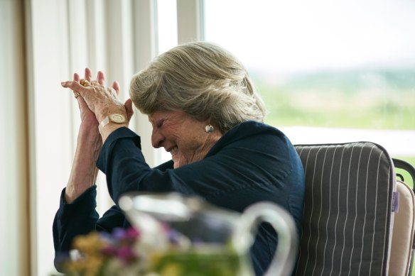 Maggie Smith cracks up during a scene from Tea with the Dames.