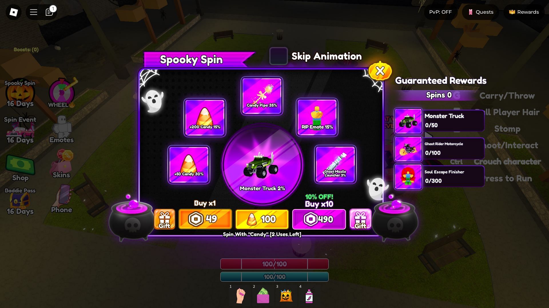 The Spooky Spins menu (Image via Roblox)