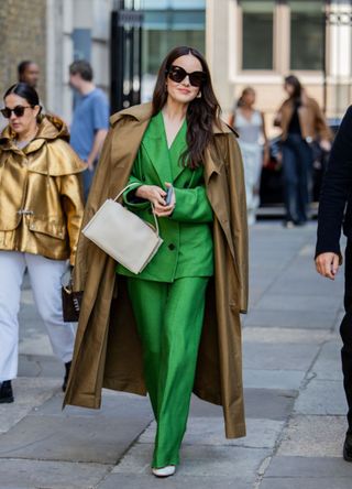 London woman in a green suit