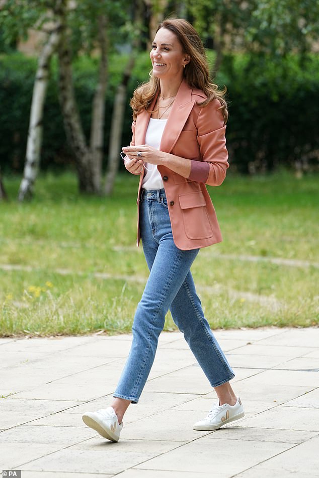 Catherine, Princess of Wales is well-known for adding a casual touch to outfits with her Veja Esplar trainers (pictured at the National History Museum on June 22, 2021)