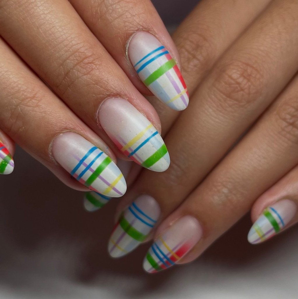 colorful plaid nail design